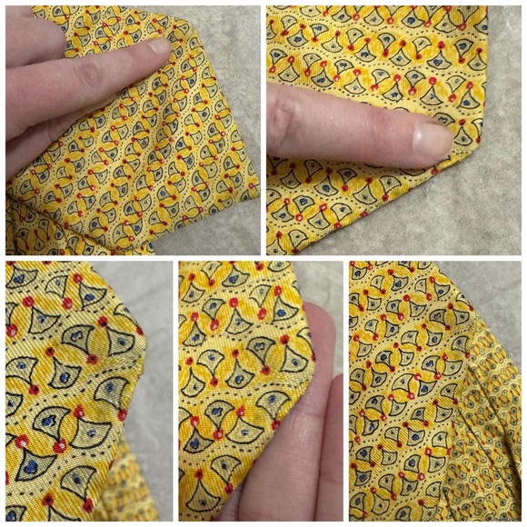 Hermes AUTHENTIC Vintage Yellow Patterned Red Blue 100% Silk Tie - Picture 14 of 16
